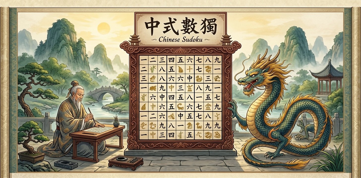 Chinese Sudoku — ancient scholar with dragon