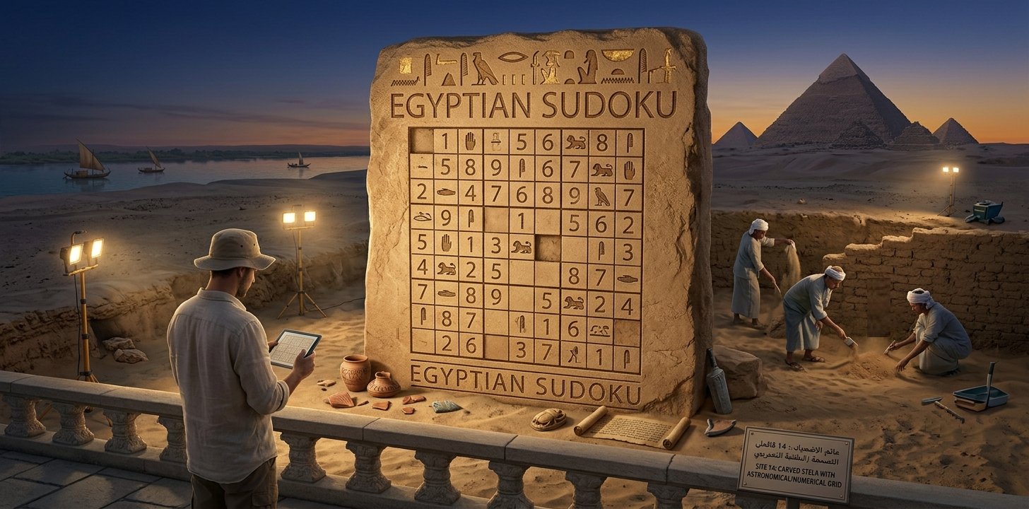 Egyptian Sudoku — archaeologists at pyramid excavation