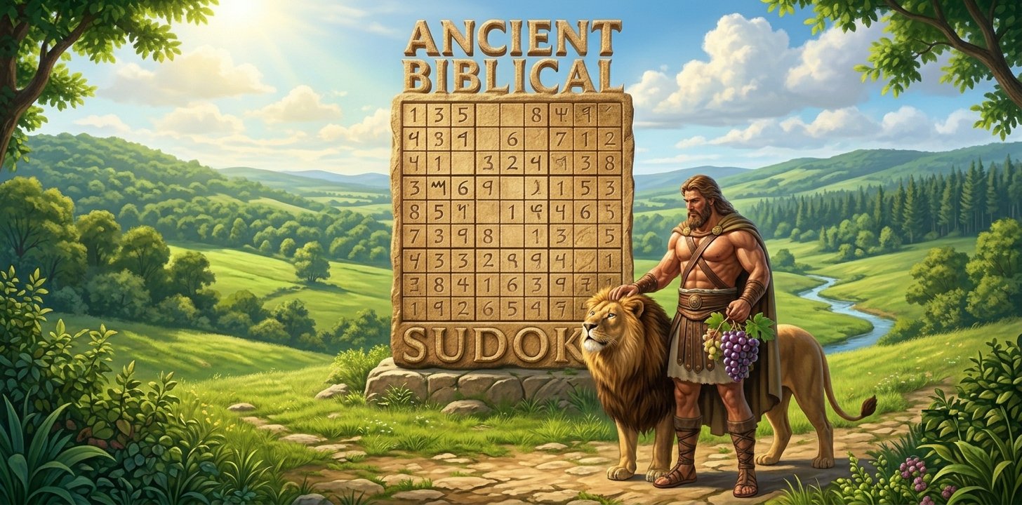 Ancient Biblical Sudoku — stone tablet with lion